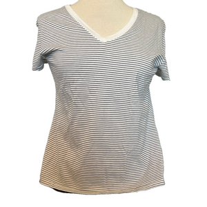 Tommy Hilfiger Black White Striped Short Sleeve Shirt Women’s Medium Preppy